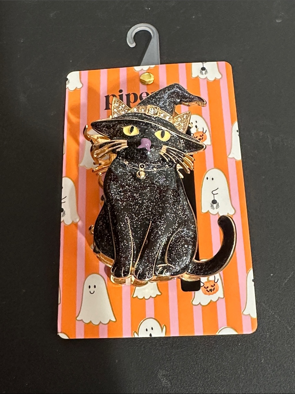 Piper K Halloween black. Cat metal hair claw clip